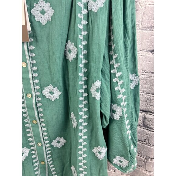 J. Jill Contrast-Embroidered Peasant Top A-Line Green Size M NWT - Picture 9 of 11